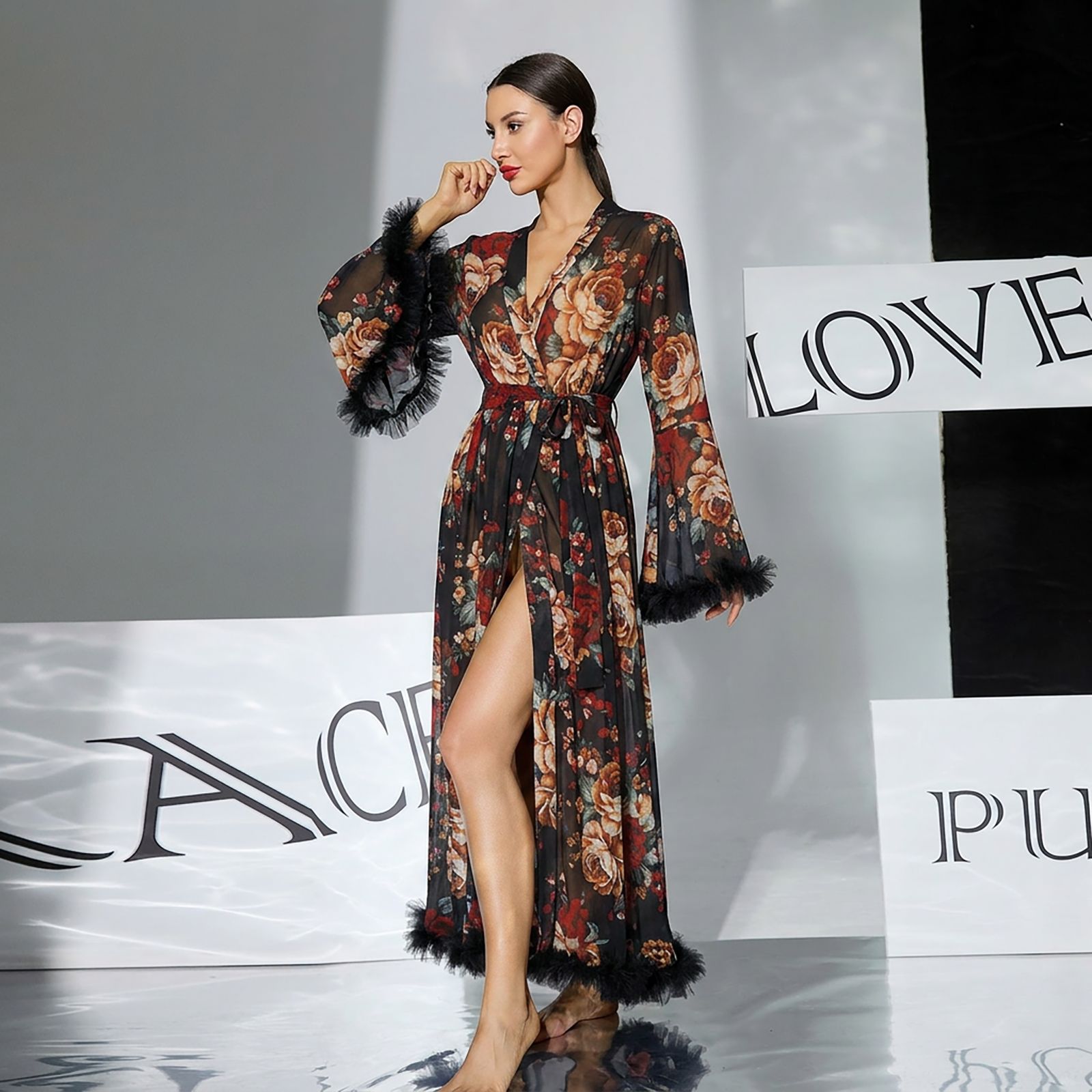 Summer Sheer Printed Mesh Robe - Kimono Sheer Floral review and price