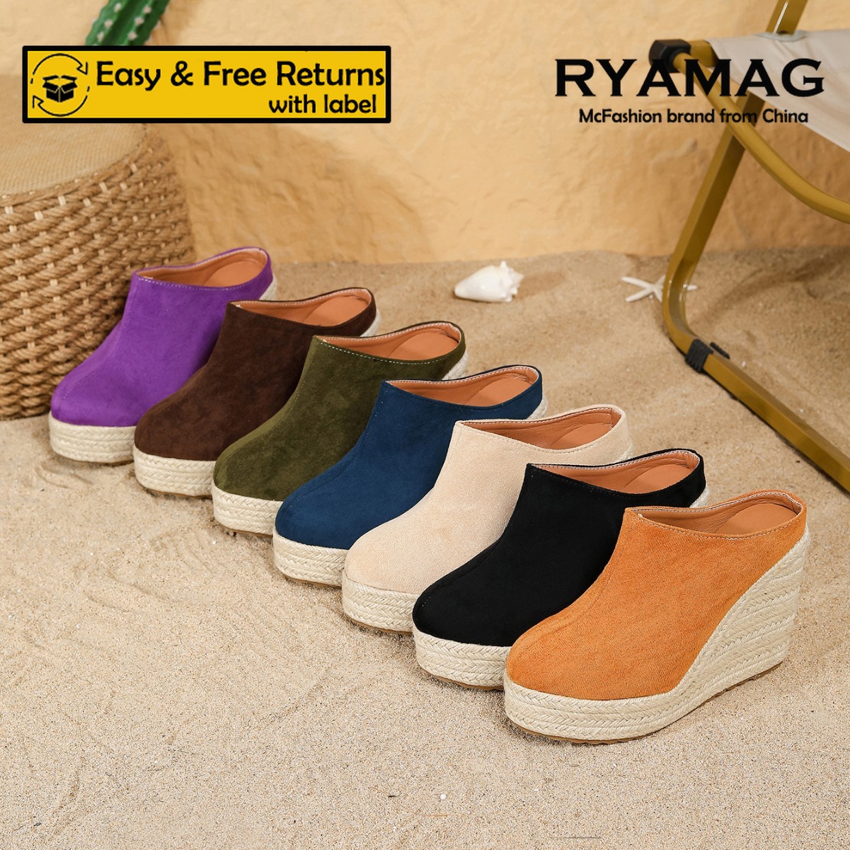 RYAMAG Comfortable Wedge Mules - Wedge Espadrille Women review and price