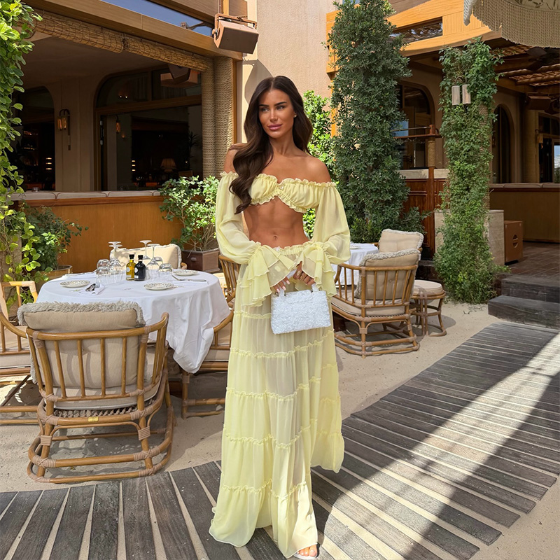 Vacation Chic Yellow Maxi Skir - Blouse Off Shoulder review and price