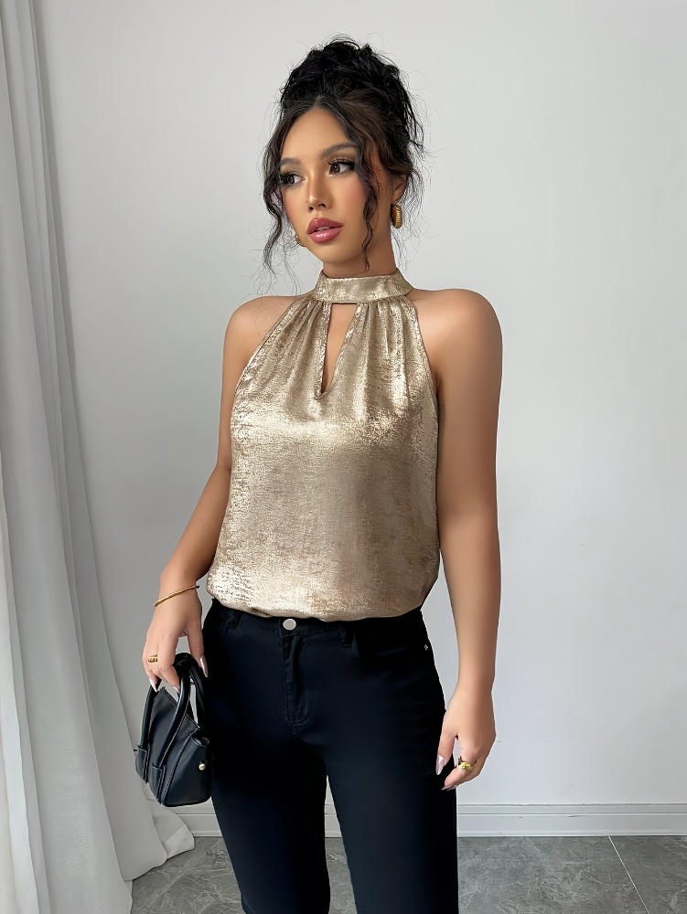 Champagne Golden Shiny Glossy  - Blouse Off Shoulder review and price
