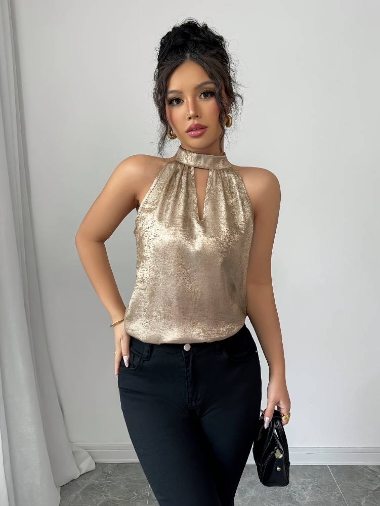 Champagne Golden Shiny Glossy  - Blouse Off Shoulder review and price