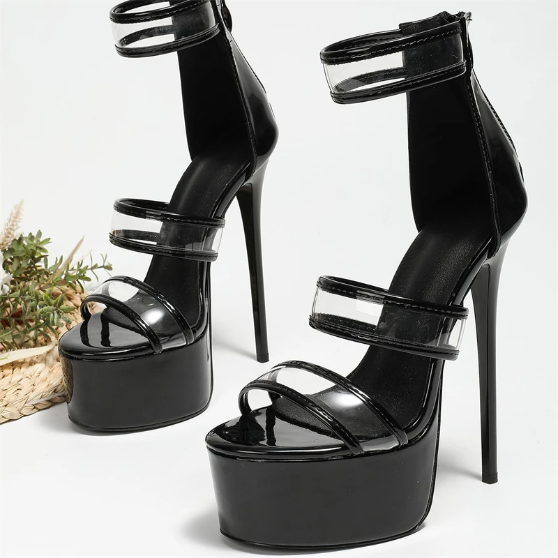 Women's Black Patent Clear Str - Sandal Strappy Heeled review and price