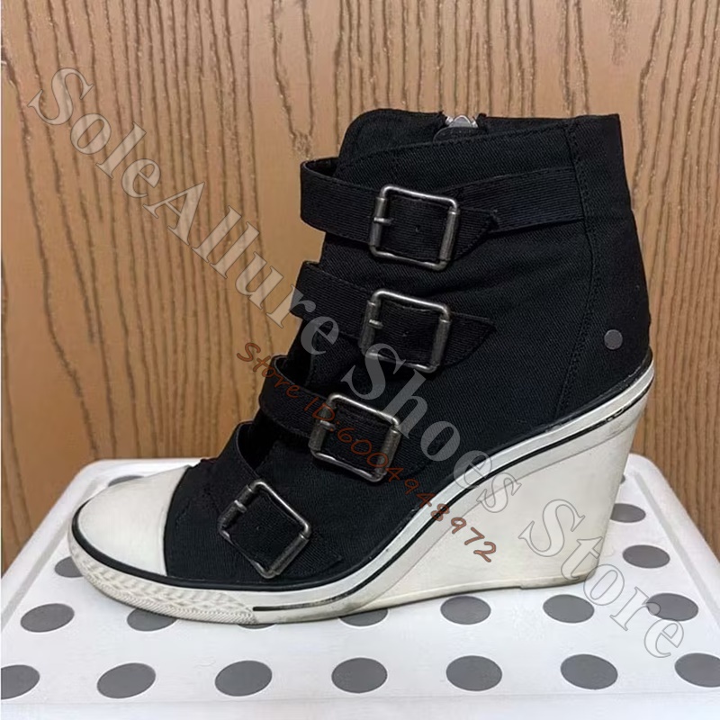 Grey Multi Buckle High Top Wed - Wedge Espadrille Women review and price