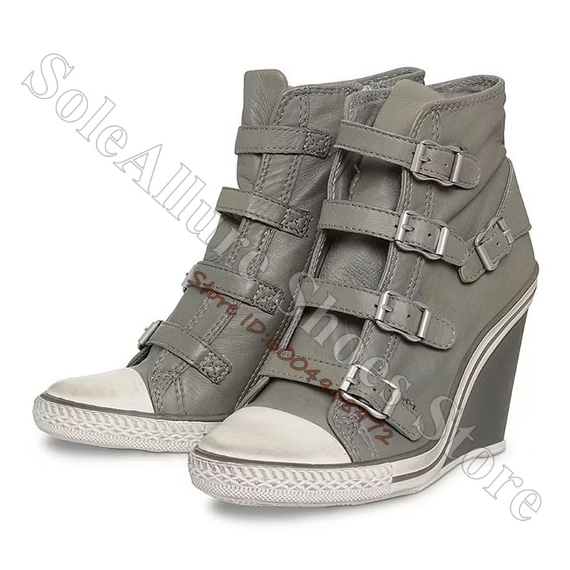 Grey Multi Buckle High Top Wed - Wedge Espadrille Women review and price