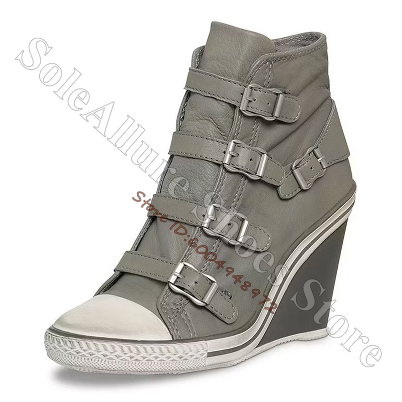 Grey Multi Buckle High Top Wed - Wedge Espadrille Women review and price